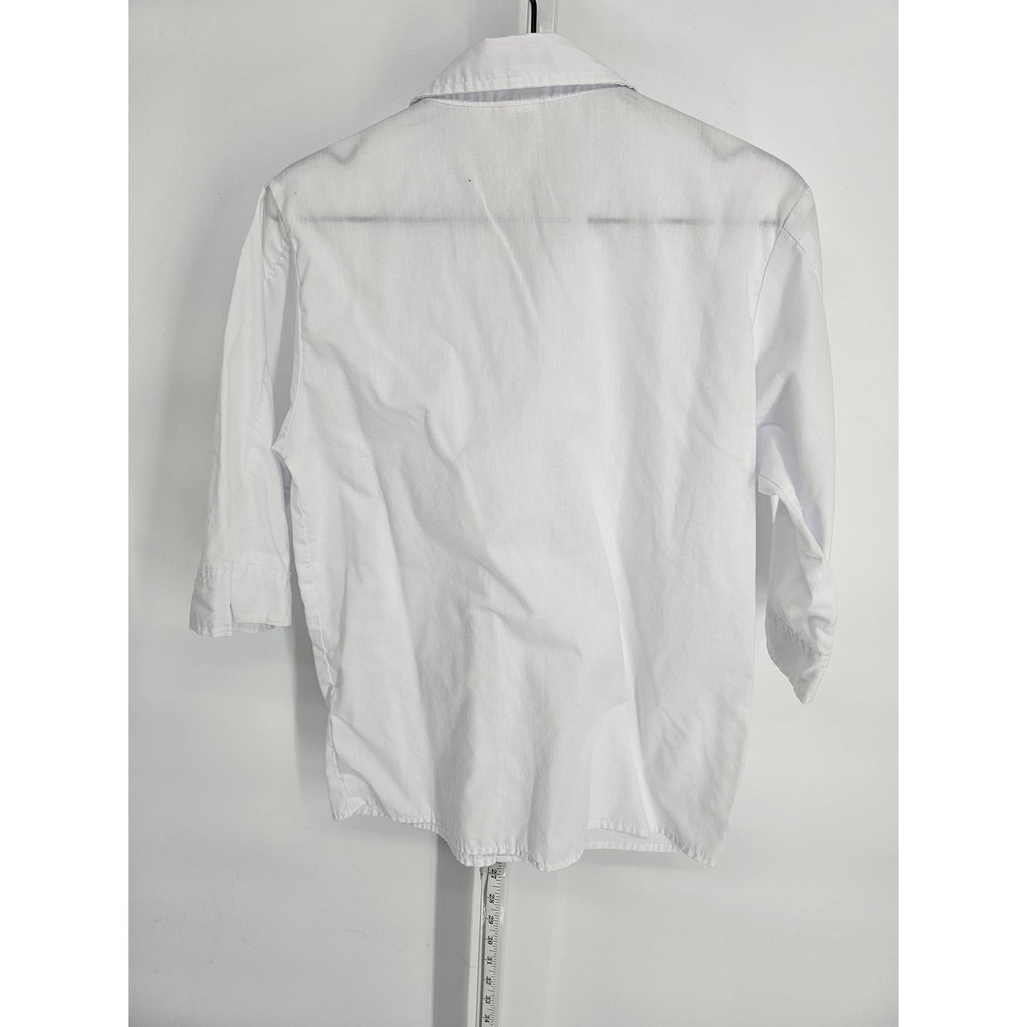 American Sweetheart Womens Sz S 3/4 Sleeve Button Up Dress Shirt Solid White