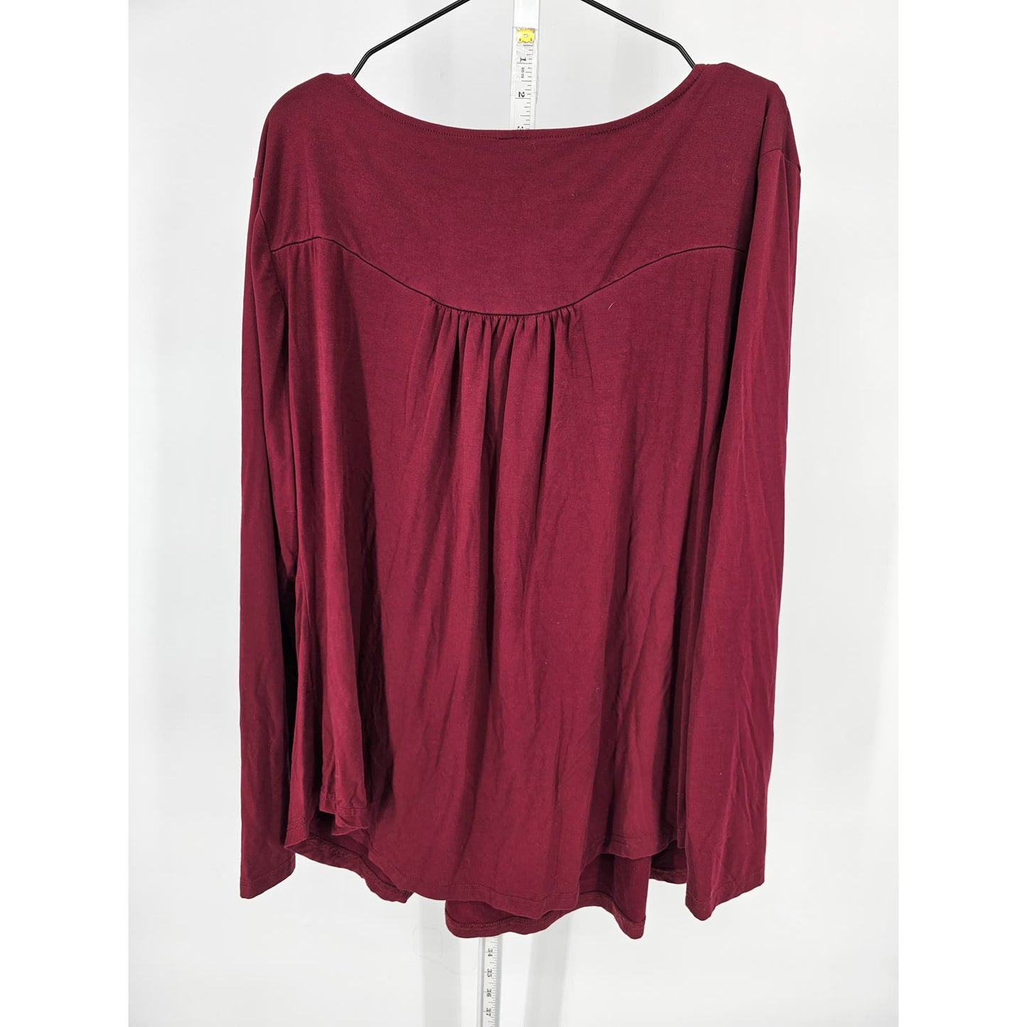 Womens Sz 3XL Long Sleeve Blouse Dark Burgundy Red Henley Style