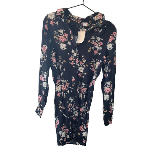 Divided for H&M Womens Sz 4 Long Sleeve Mini Dress Floral Button Down NEW