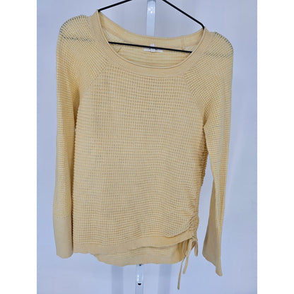 Maurices Womens Sz XS Long Sleeve Waffle Knit Top Butter Yellow Cinch Side