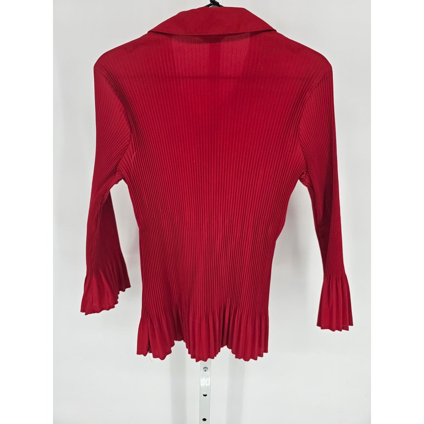 Christopher & Banks Womens Sz M Long Sleeve Button Up Top Solid Red Micro Pleat