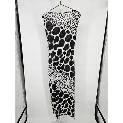 Touch Express Womens Sz M Sleeveless Maxi Dress Black White Animal Print NEW