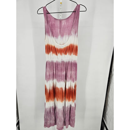 Knox Rose Womens Sz M Sleeveless Midi Dress Tie Dye Pink Orange Low Back