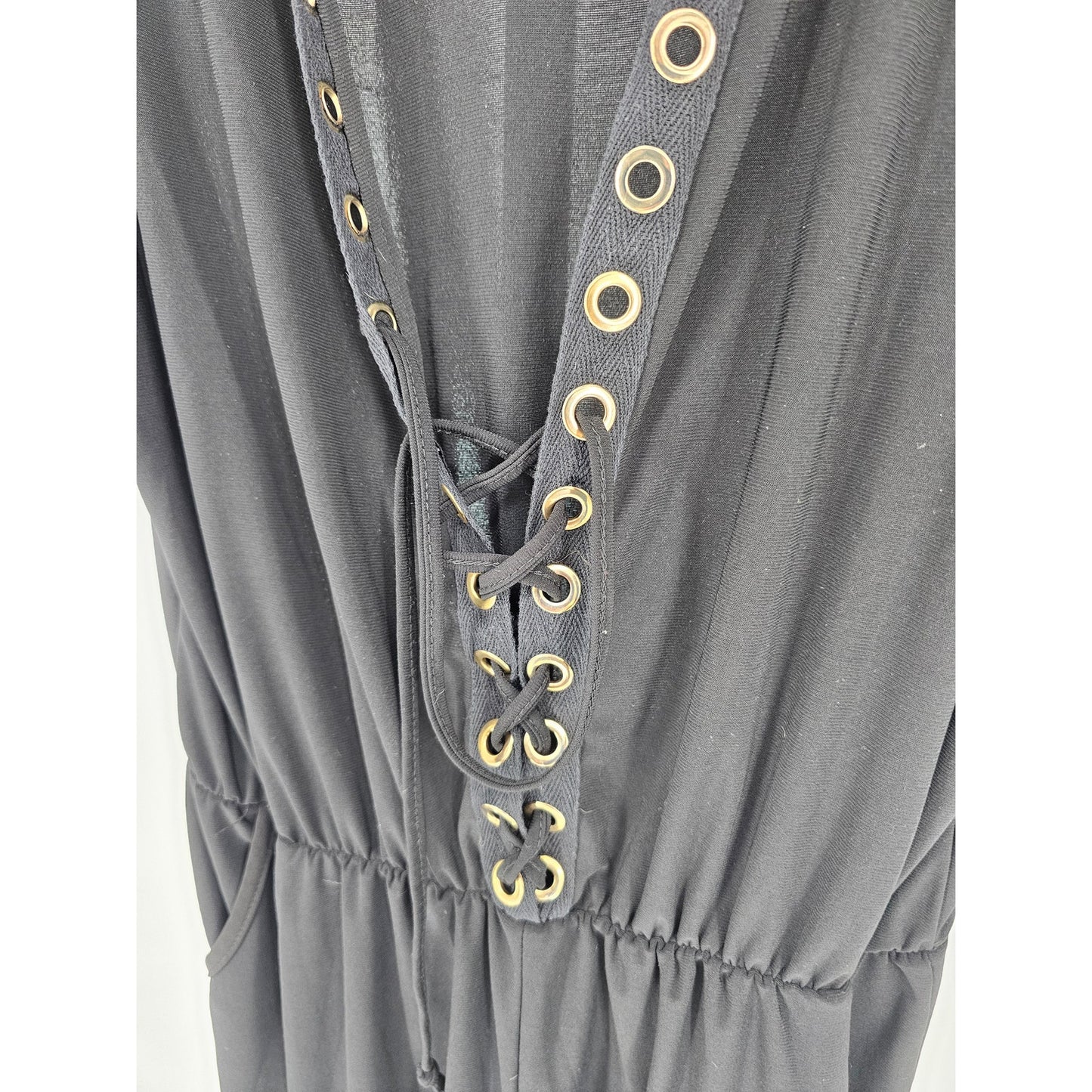 PINC Womens Sz L Swimsuit Cover Up Romper Black Gold Lace Up