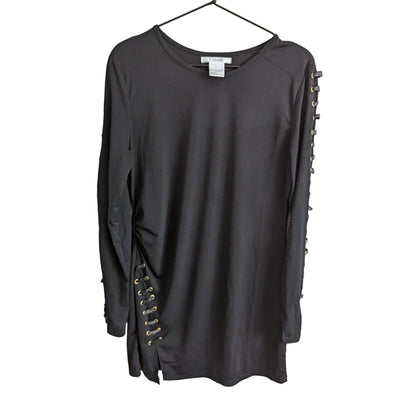 Vintage Y2K K Jordan Womens Sz L Long Sleeve Tunic Mini Dress Black