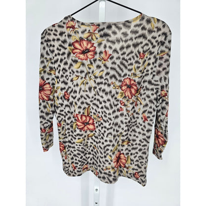 Style & Co Womens Sz M Long Sleeve Nylon Top Leopard Print Floral