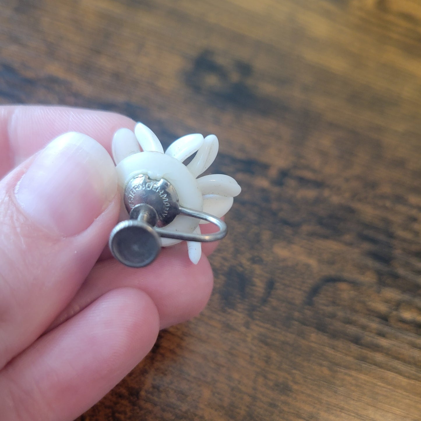 Vintage BARCS Silver TONE Amber Orange Glass CABOCHON Clip ON Earrings