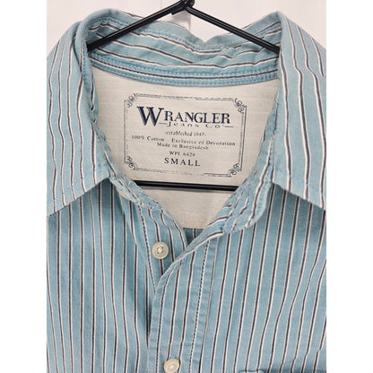 Wrangler Mens Sz S Long Sleeve Button Up Shirt Light Blue Striped Cotton