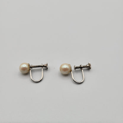 Vintage 1960s Classic Clip On Screw On Earrings Round Pearl Studded