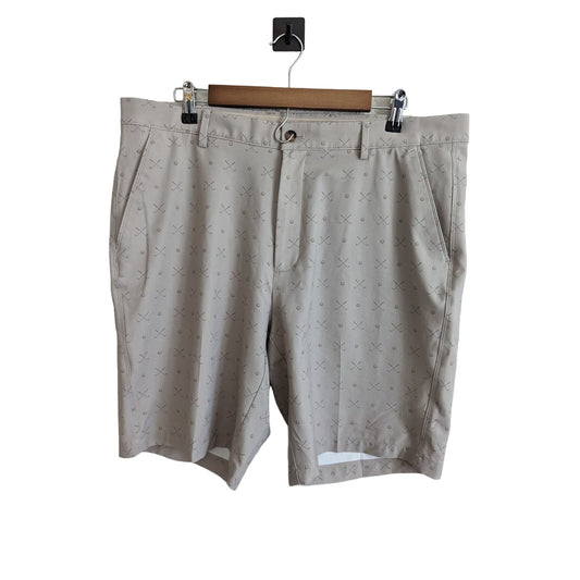 Greg Norman Mens Sz 38 Athletic Golf Shorts Golf Club Print Taupe
