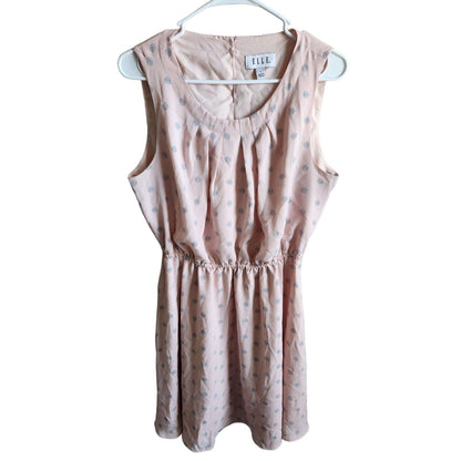 Elle Womens Sz L Knee Length Sleeveless Dress Light Pink and Blue