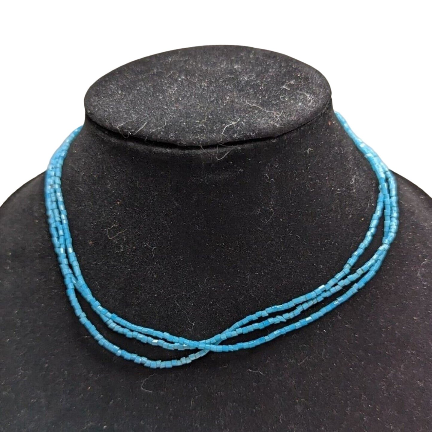 Vintage Mid Century 3 Strand Seed Bead necklace Bright Blue