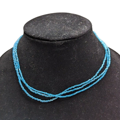 Vintage Mid Century 3 Strand Seed Bead necklace Bright Blue