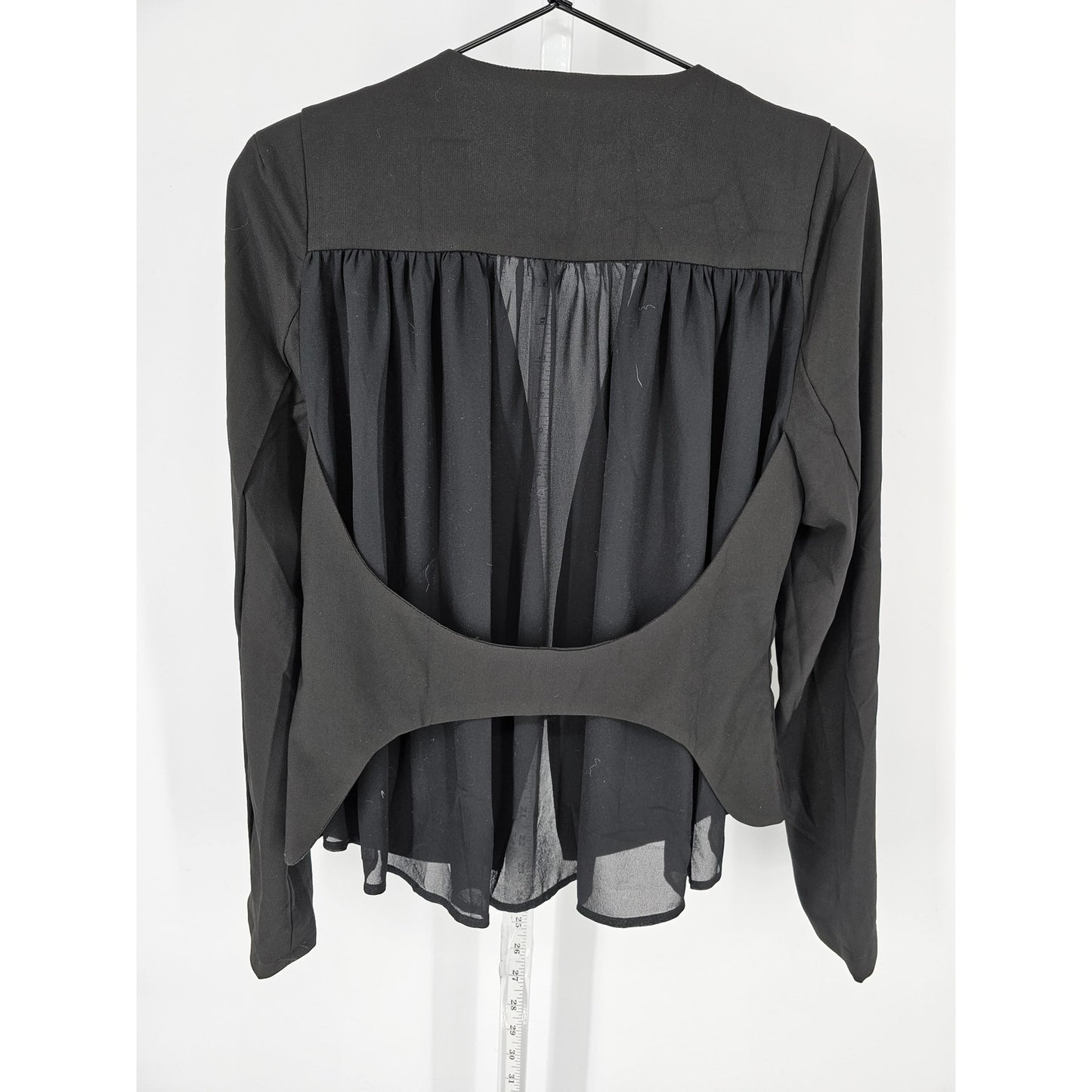 Millefoglie Womens Sz S Clasp Front Blazer Jacket Black Open Back Semi Sheer