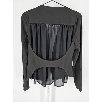Millefoglie Womens Sz S Clasp Front Blazer Jacket Black Open Back Semi Sheer