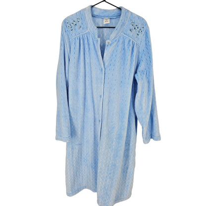 Croft & Barrow Intimates Womens Sz L Fuzzy House Dress Nightgown Light Blue