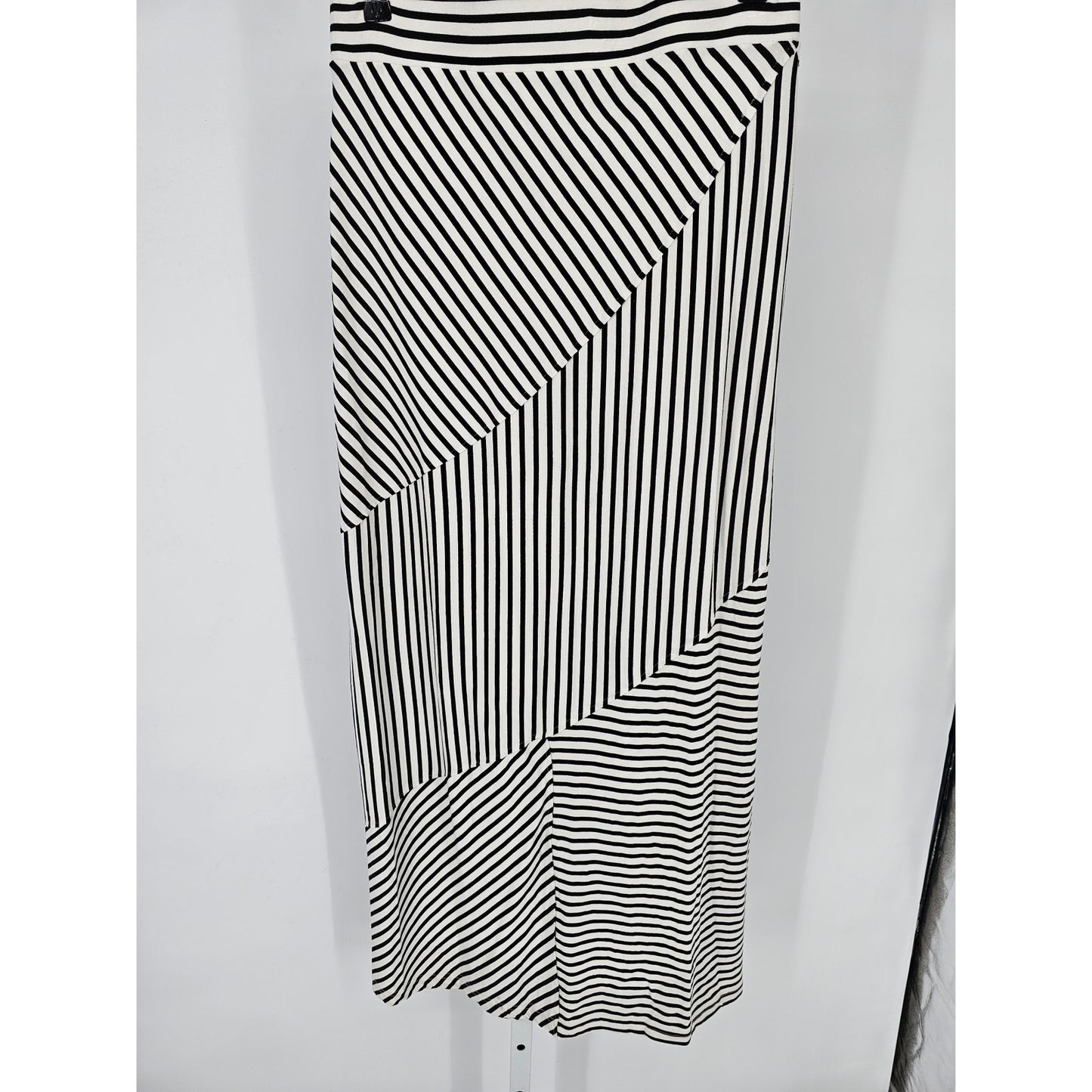 Athena Marie Womens Sz L Maxi Length Straight Skirt Black White Striped