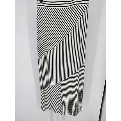 Athena Marie Womens Sz L Maxi Length Straight Skirt Black White Striped