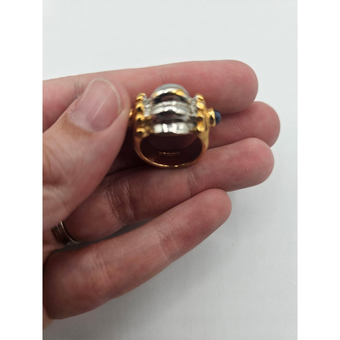 Vintage BARCS Silver TONE Amber Orange Glass CABOCHON Clip ON Earrings