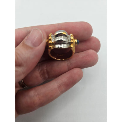 Vintage BARCS Silver TONE Amber Orange Glass CABOCHON Clip ON Earrings