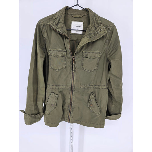 Sonoma Womens Sz M Olive Green Full Zip Safari Style Jacket Cotton Blend