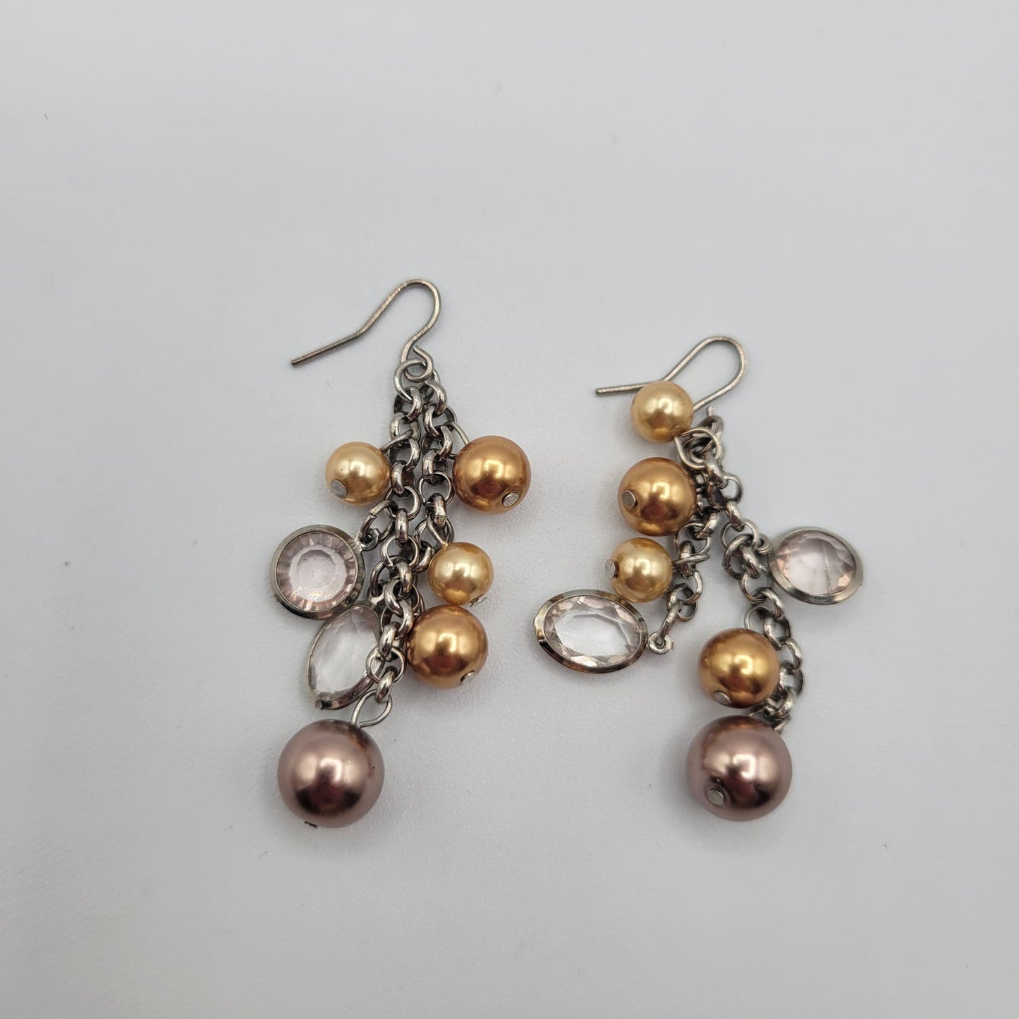 Vintage Y2K French Hook Dangly Earrings Bronze Gold Beaded