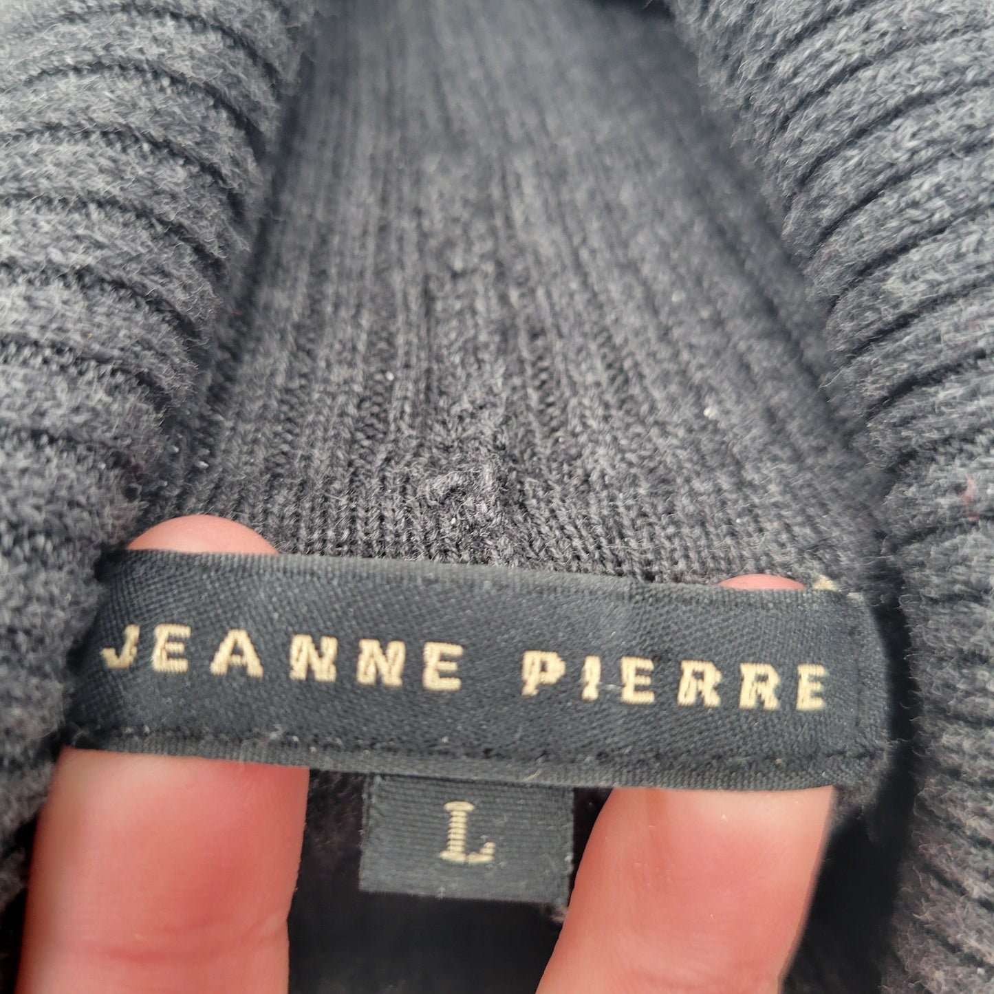 Jean Pierre Womens Sz L 100% Cotton Turtleneck Sweater Gray Cable Knit