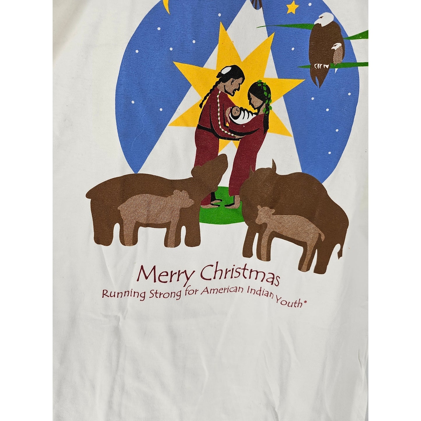 Vintage Y2K Gildan Mens Sz L Short Sleeve T Shirt Christmas Manger Scene White