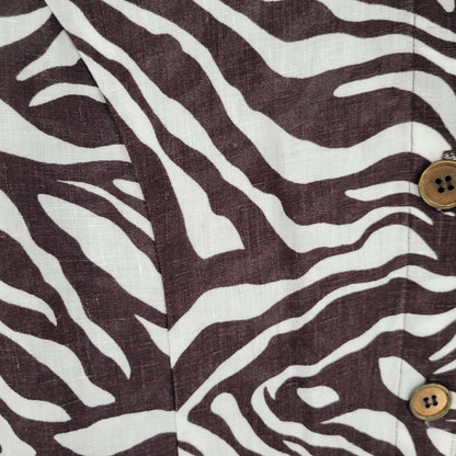 Chicos Womens Sz 1 (M) 100% Linen Animal Print Button Front Jacket Brown Zebra