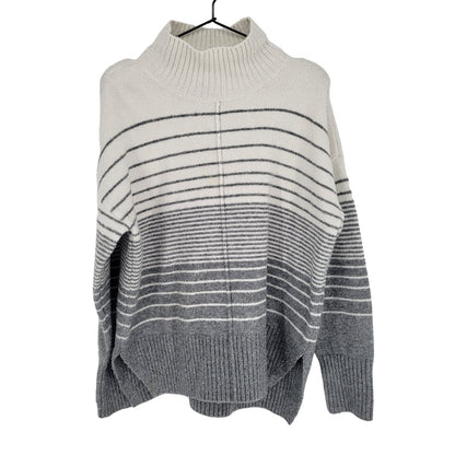 Simply Vera Wang Womens Sz L Gray and Cream Striped Sweater Mock Turtleneck