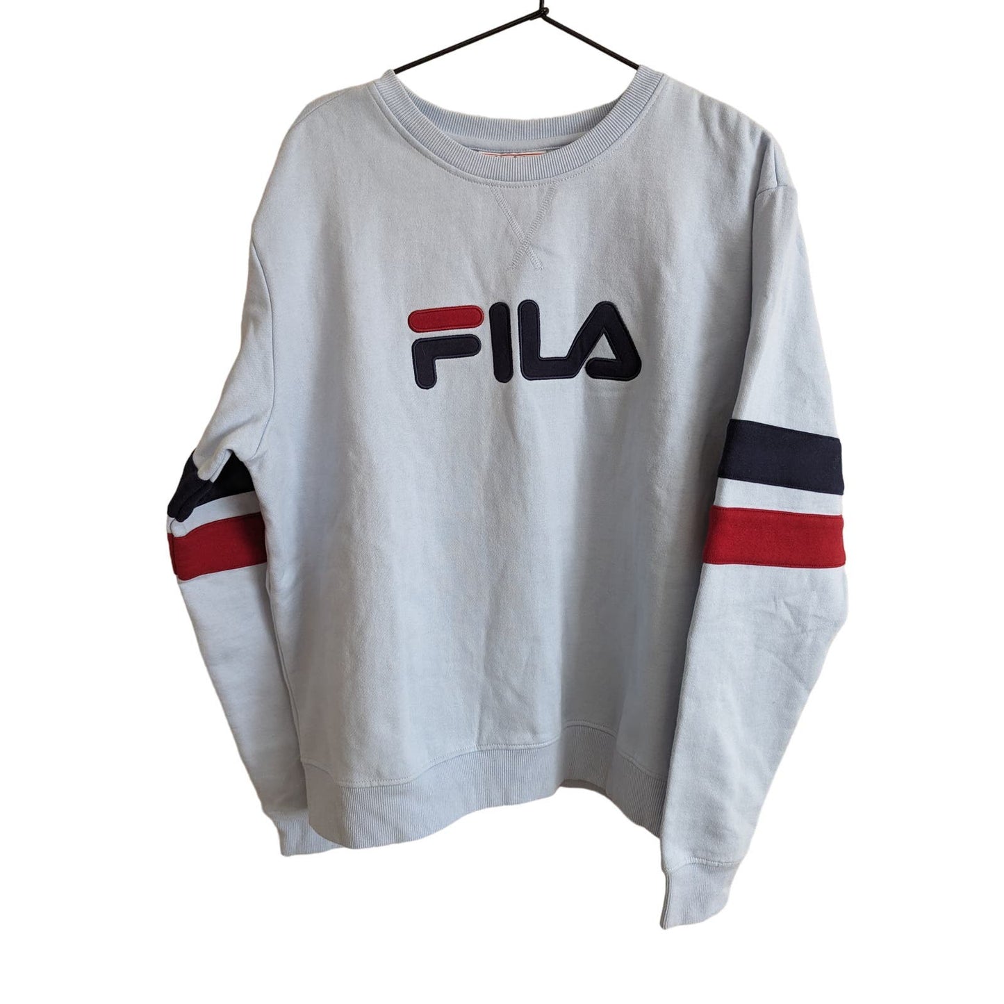 Fila Womens Sz XL Pullover Crew Neck Sweatshirt Light Blue Athletic