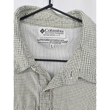 Columbia Mens Sz L Short Sleeve Button Up Vented Shirt Plaid Green Cotton Blend