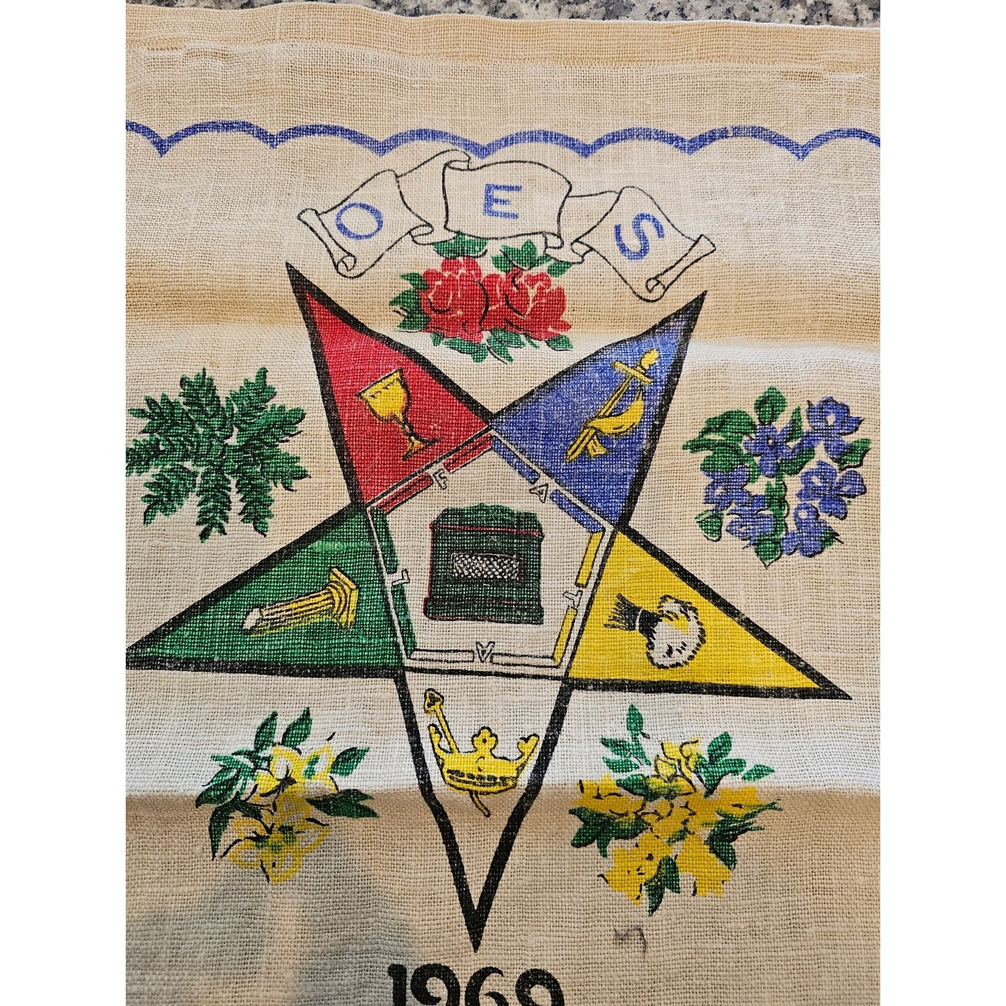 1969 Order of the Eastern Star Masonic Fabric Stevens Towel Linen Calendar