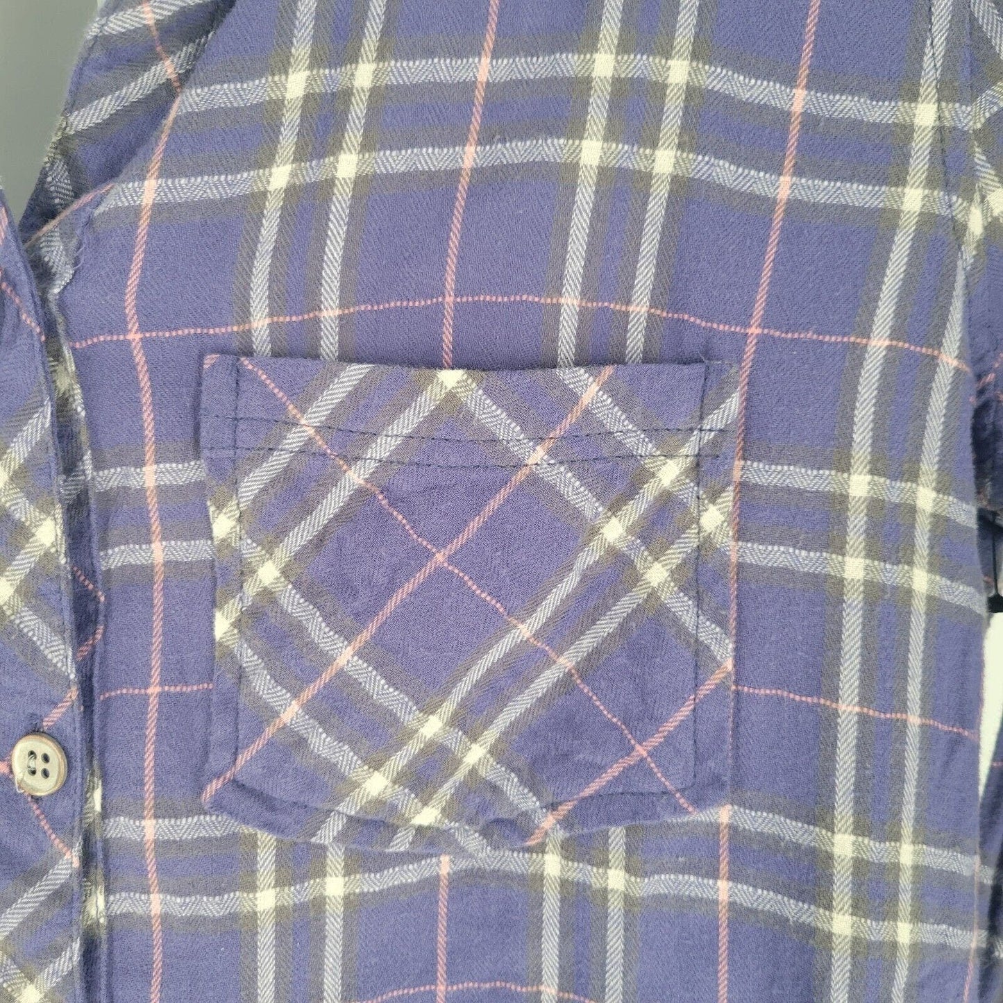 Gilded Intent Womens Sz S Long Sleeve Button Up Plaid Shirt Purple Open Back