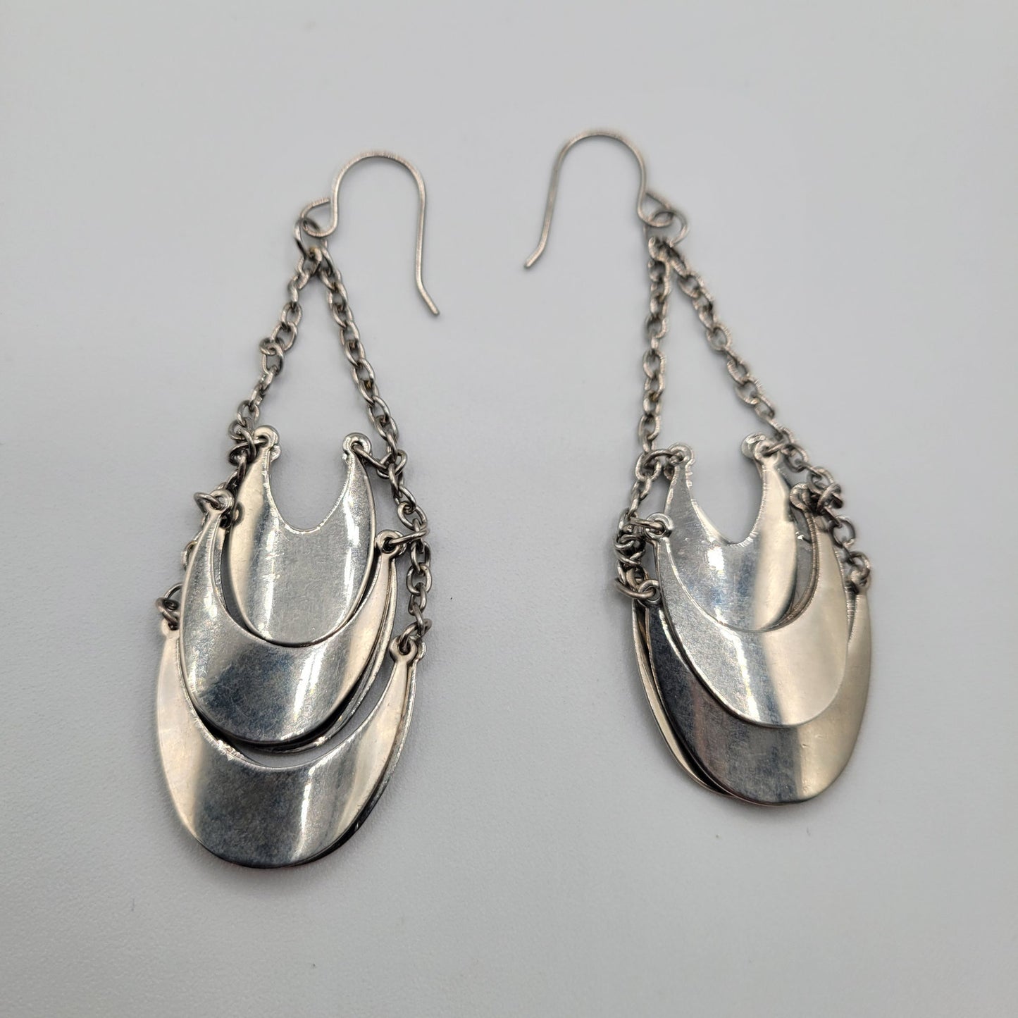 Vintage BARCS Silver TONE Amber Orange Glass CABOCHON Clip ON Earrings