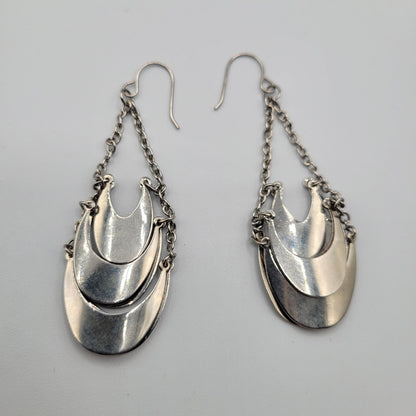 Vintage BARCS Silver TONE Amber Orange Glass CABOCHON Clip ON Earrings