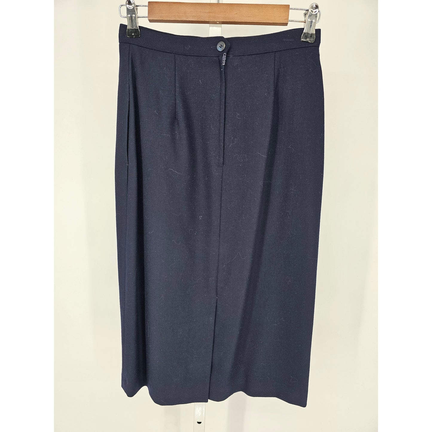 Vintage 1970s Womens Sz 6 100% Wool Dress Formal Career Skirt Navy Blue