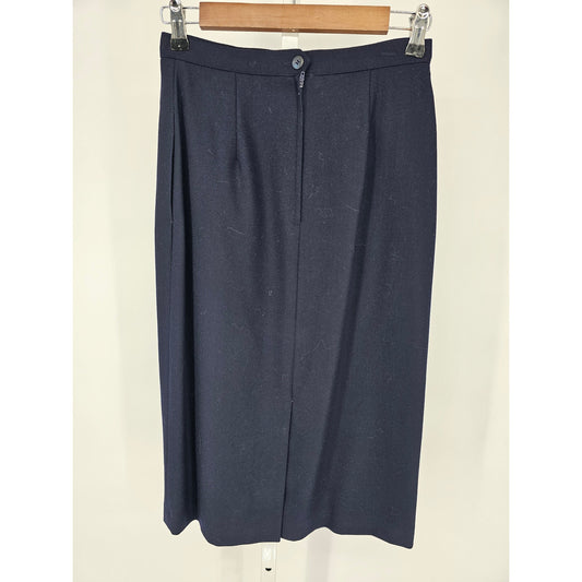 Vintage 1970s Womens Sz 6 100% Wool Dress Formal Career Skirt Navy Blue