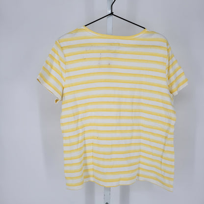 Croft & Barrow Womens Sz L 100% Cotton Crew Neck T Shirt White Yellow Striped