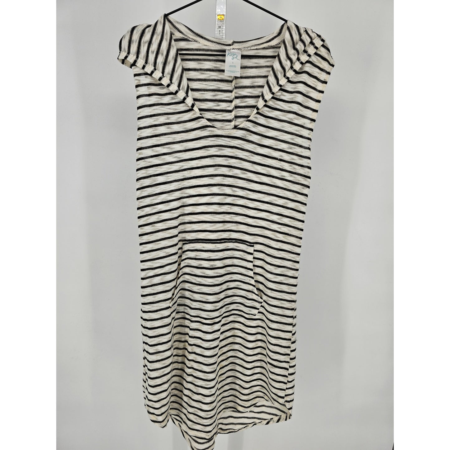 Kona Sol Womens Sz S Knee Length Swimsuit Coverup Hooded Black White Striped