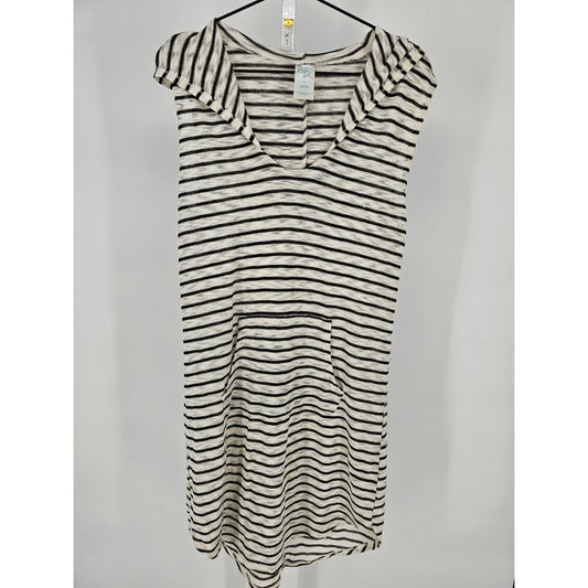 Kona Sol Womens Sz S Knee Length Swimsuit Coverup Hooded Black White Striped