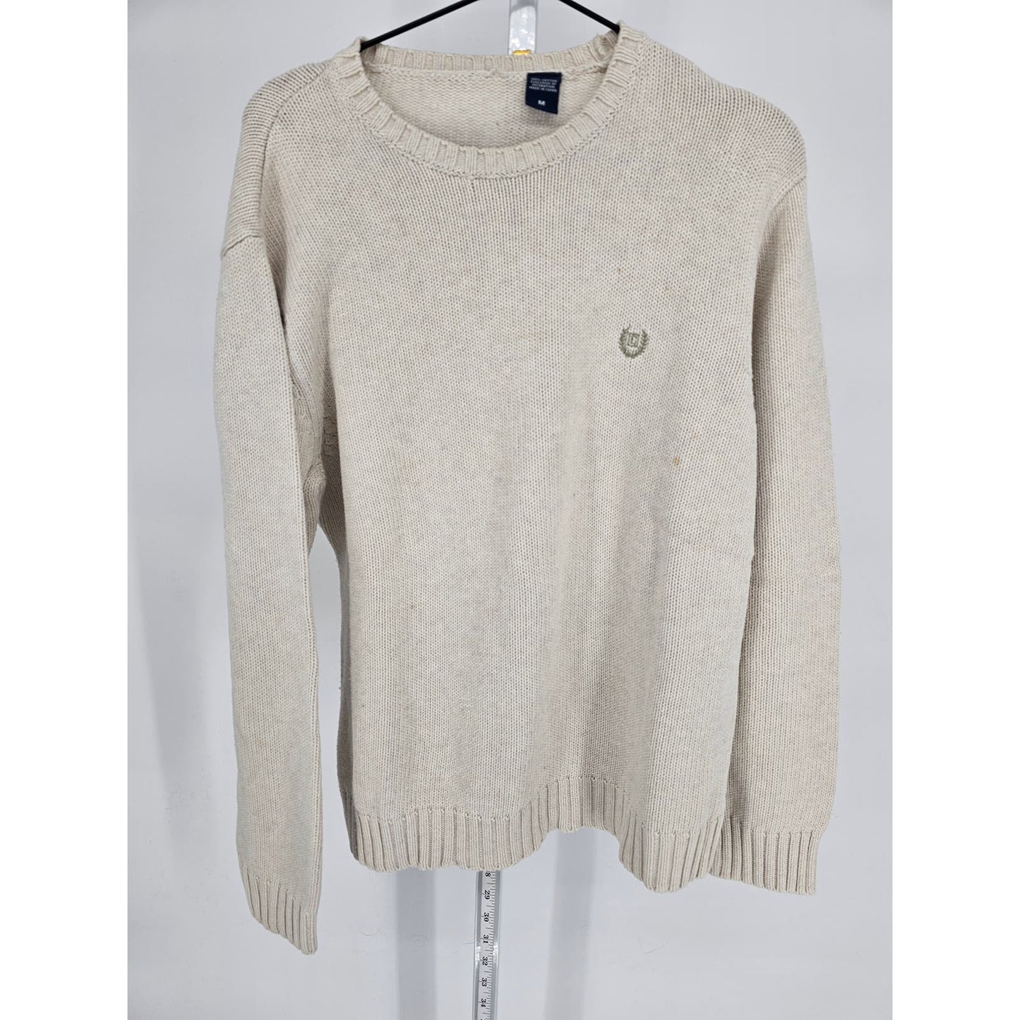 Chaps Mens Sz M 100% Cotton Crew Neck Sweater Ivory Thick Knit