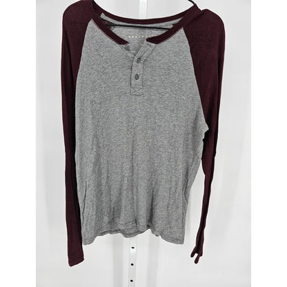 Aeropostale Mens Sz S Long Sleeve Henley T Shirt Gray and Burgundy