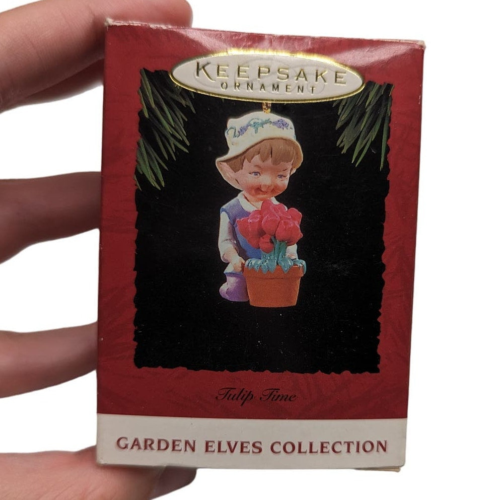 Vintage Hallmark Keepsake Christmas Ornament Garden Elves Collection Tulip Time