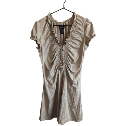 Susie Rose Juniors Sz 11 Vintage Y2K Knee Length Dress Beige Ruffled