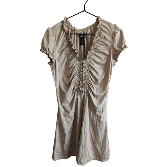 Susie Rose Juniors Sz 11 Vintage Y2K Knee Length Dress Beige Ruffled