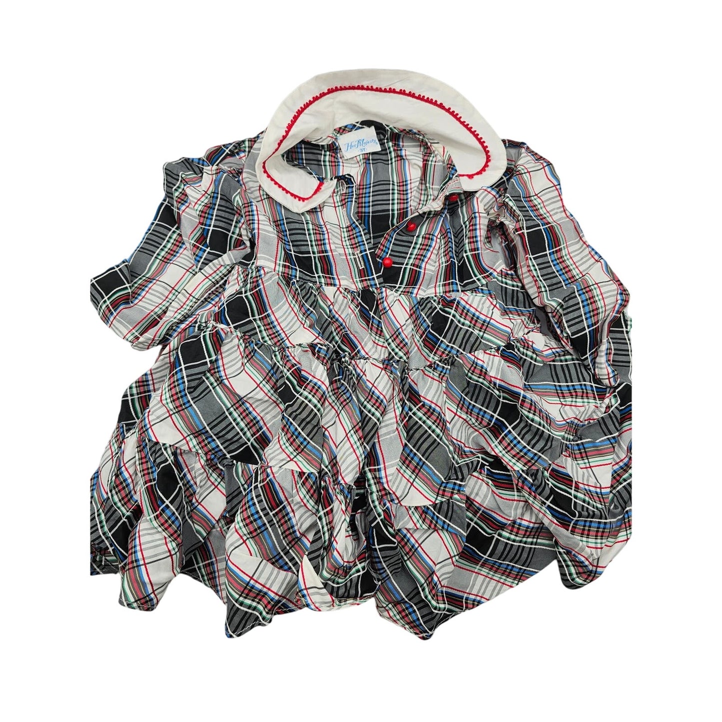 Her Majesty Toddler Girls Sz 3T Circle Formal Dress Black Red Plaid Collared