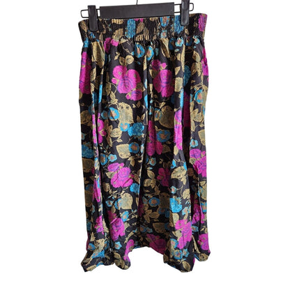 Vintage 1990s Karen Scott Womens Sz S Midi Length Skirt Black Pink Gold Floral