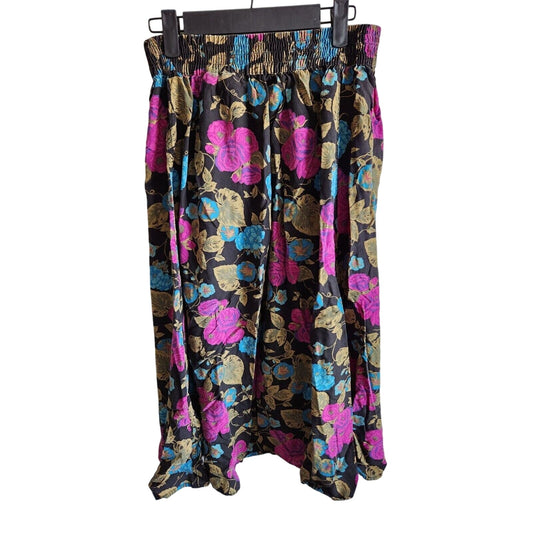 Vintage 1990s Karen Scott Womens Sz S Midi Length Skirt Black Pink Gold Floral