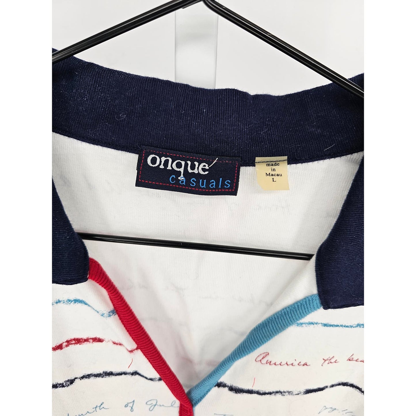 Onque Casuals Womens Sz L 3/4 Sleeve Polo Shirt 4th of July Patriotic NEW